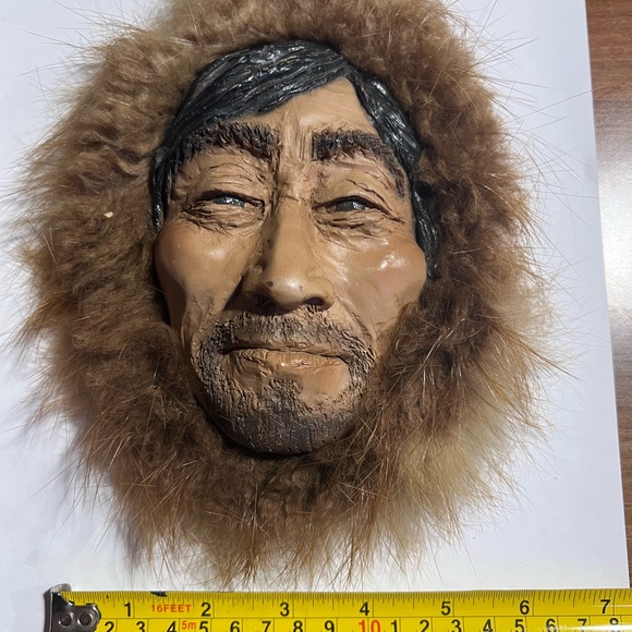 Vintage Alaskan Inuit Eskimo Man Fur Trimmed Art Face Mask - Picture 7 of 8